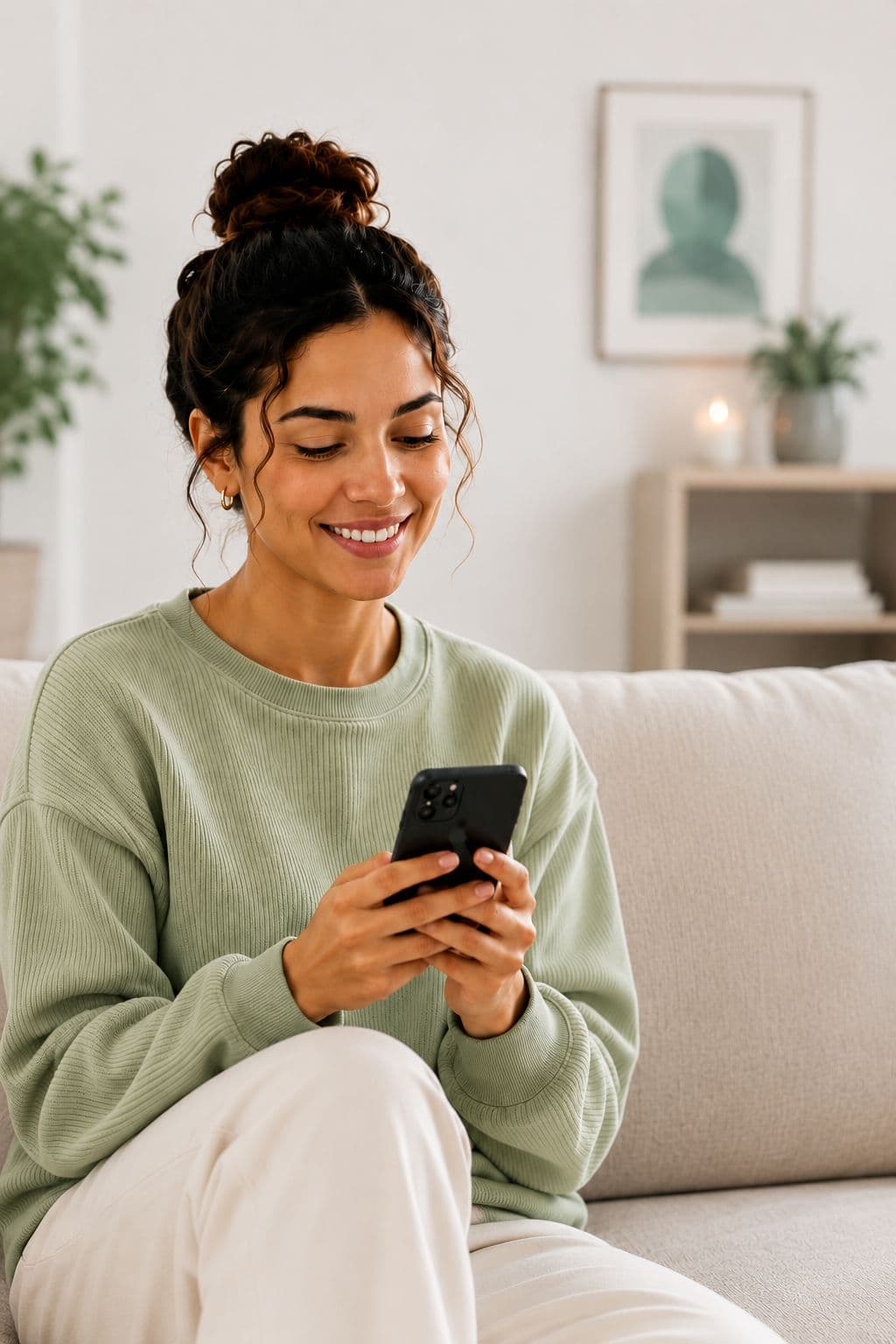 Woman using PalmState Health on her phone